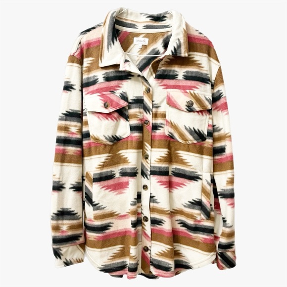 Weekend Everyday Aztec Tribal Print Fleece Shacket Womens Size Large - Picture 1 of 8